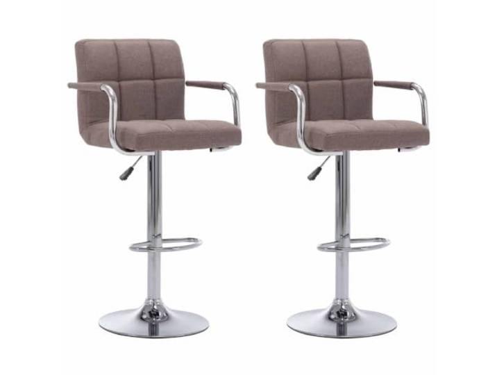 TEKGHUT Barstuhl Set 2er Taupe Stoff Höhenverstellbar Chromgestell, 360 Grad Drehbar, Gasfeder, Polsterung, Küchentheke, Esszimmer