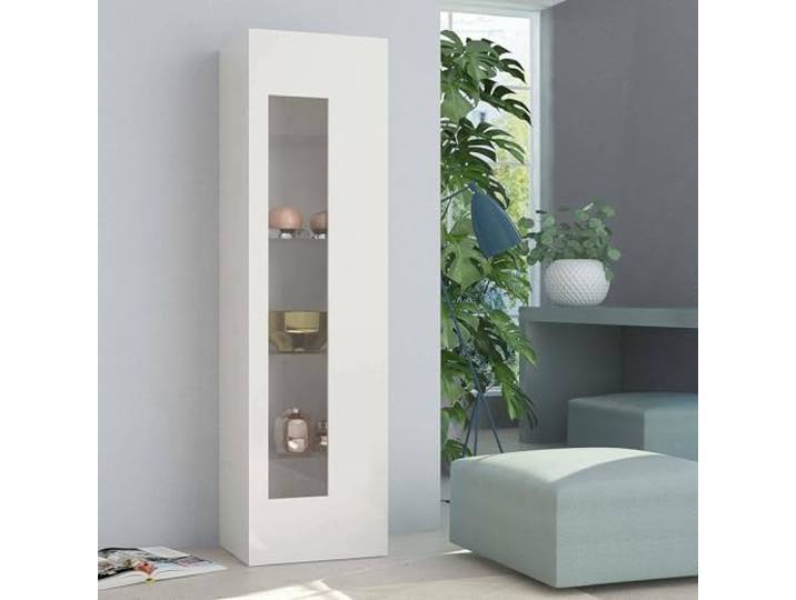 Dmora - Anzeigefenster Mimmo, Sideboard mit Glastür, Mehrzweck-Wohnzimmermöbel, 100 % Made in Italy, 45 x 34 x 162 cm, glänzend weiß,