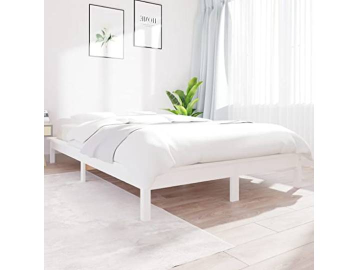 RJPLMFV Bettgestell, Weiß, 160 x 200 cm, Kiefernholz, massiv Ohne Matratze, Lattenrost inklusive, robust und stabil, einfache Montage mit Handbuch