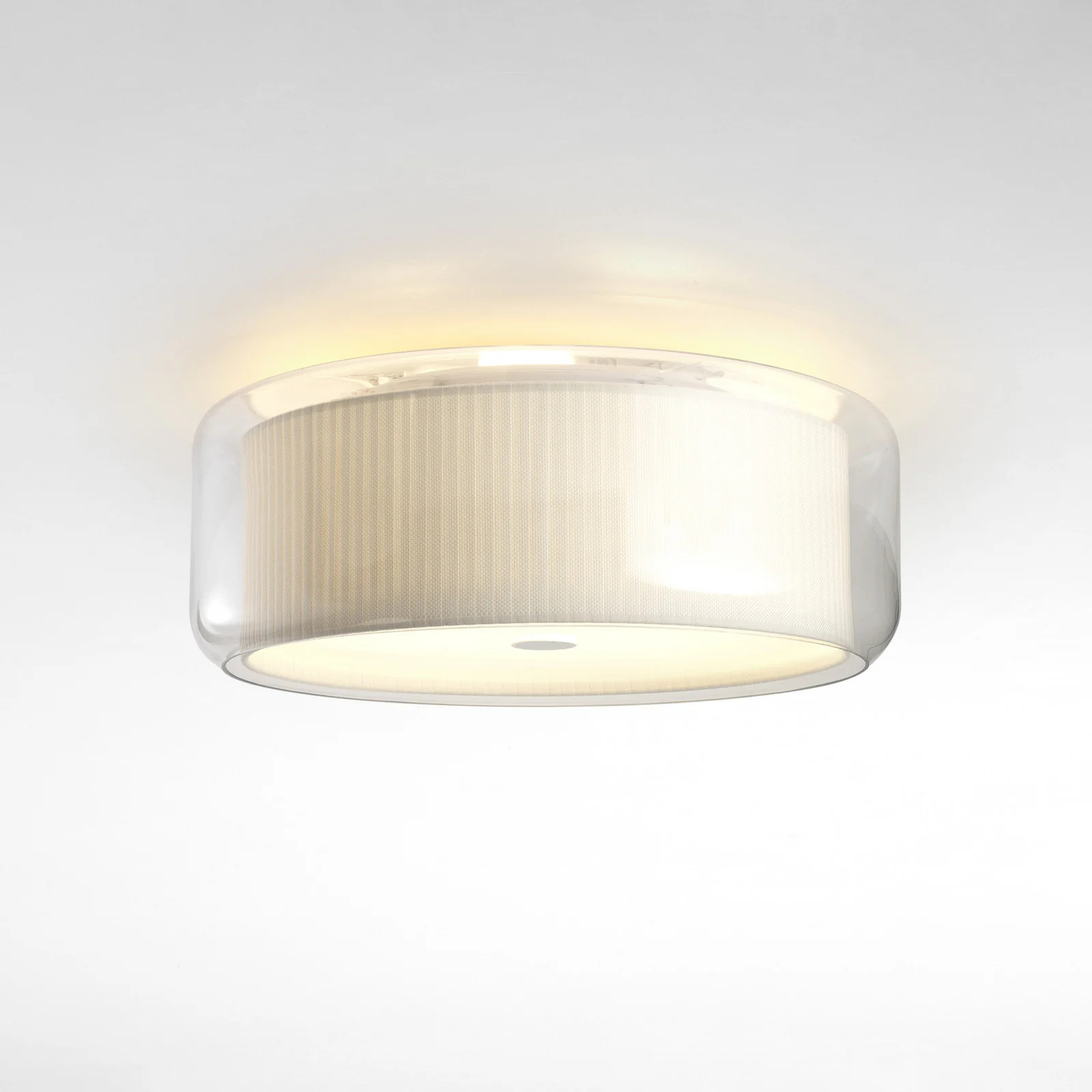 Marset Mercer C plafondlamp - Rond - Wit en Transparant - Glas en Textiel