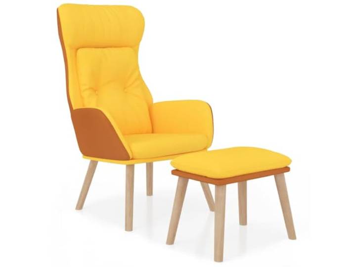 KTHLBRH Relaxsessel mit Fußhocker, Senfgelb, Kunstleder und Stoff Pflegeleichtes Kunstleder, atmungsaktiver Stoff, Gummiholzbeine, Metallgestell, Schaumstoffpolsterung