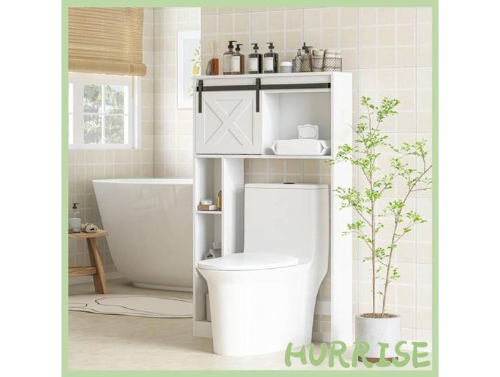 Cocosity Meuble De Rangement Au-Dessus Des Toilettes Avec Porte Coulissante Meuble Étagère Dessus Wc Étagère Réglable Blanc