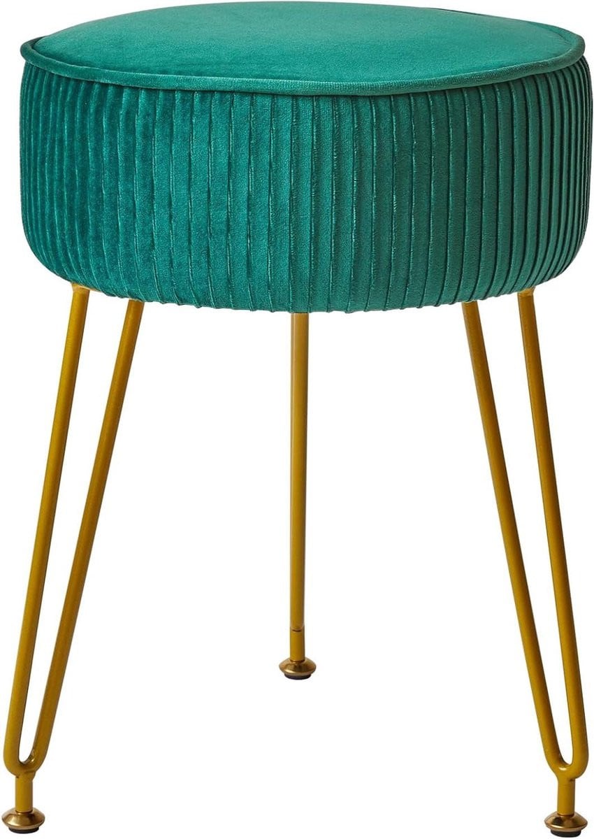 Ronde fluwelen poef Ottoman met gouden stalen poten - Groen