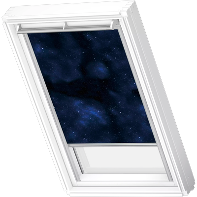 Verdunklungsrollo VELUX "DKL 4653S", blau (kids universum, alufarben), P10, stufenlos positionierbar, Polyester, Rollos, Verdunklungsrollo, alufarbene Führungsschienen & Griffleiste