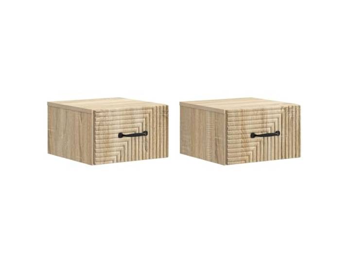 KUPTYERFG Nachttisch Hängend 2er Set Sonoma-Eiche 34,5x33x20 cm Platzsparende Wandkonsolen für das Schlafzimmer mit Stauraum, eleganter Holzoptik und pflegeleichten Oberflächen.