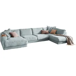 KAWOLA Sofa MADELINE Wohnlandschaft U-Form Cord hellblau Longchair links