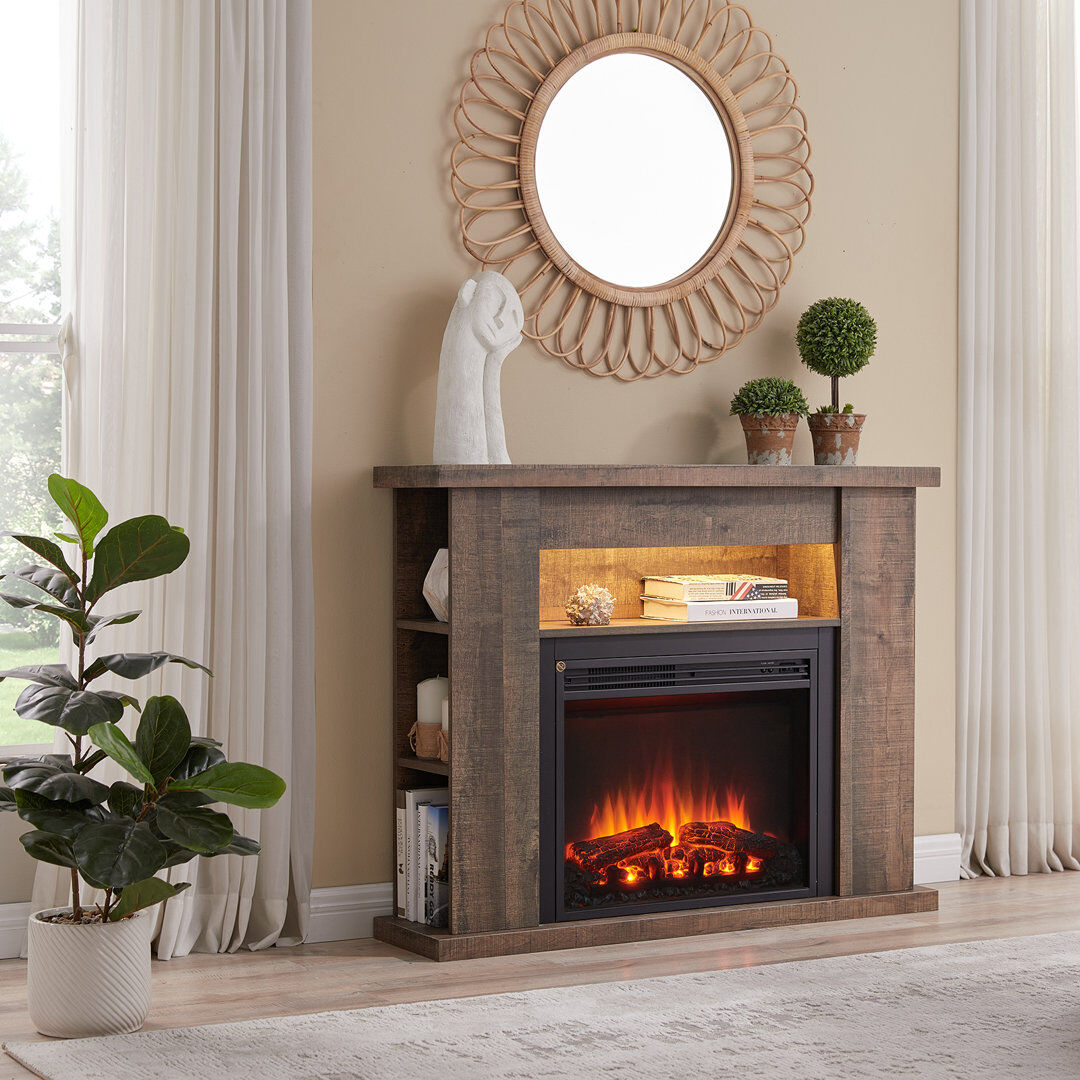 FLAMME Electric Fire and Surround, Freestanding Suite, Lipson Rustic Dark Oak 88cm H x 110cm W x 28cm D