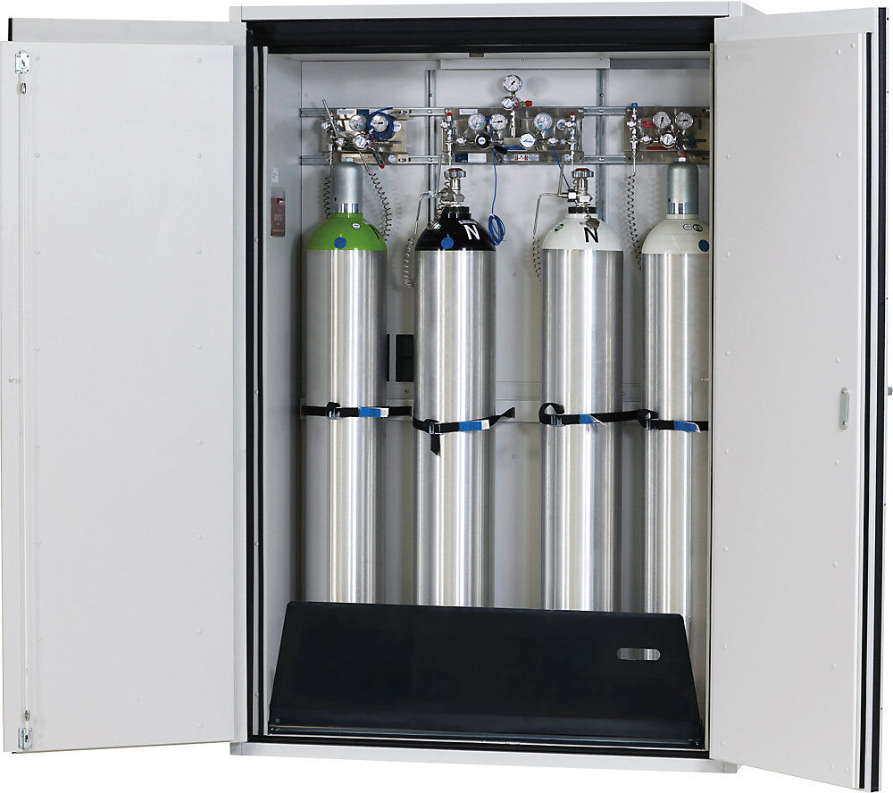 Feuerbeständiger Druckgasflaschenschrank G90, zur Lagerung in Arbeitsräumen, für 4 x 50-l-Flaschen, Außenbreite 1400 mm asecos