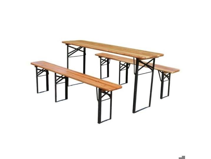 Salon de jardin extérieur table et 2 bancs pliables en pin massif ensemble 3 pièces