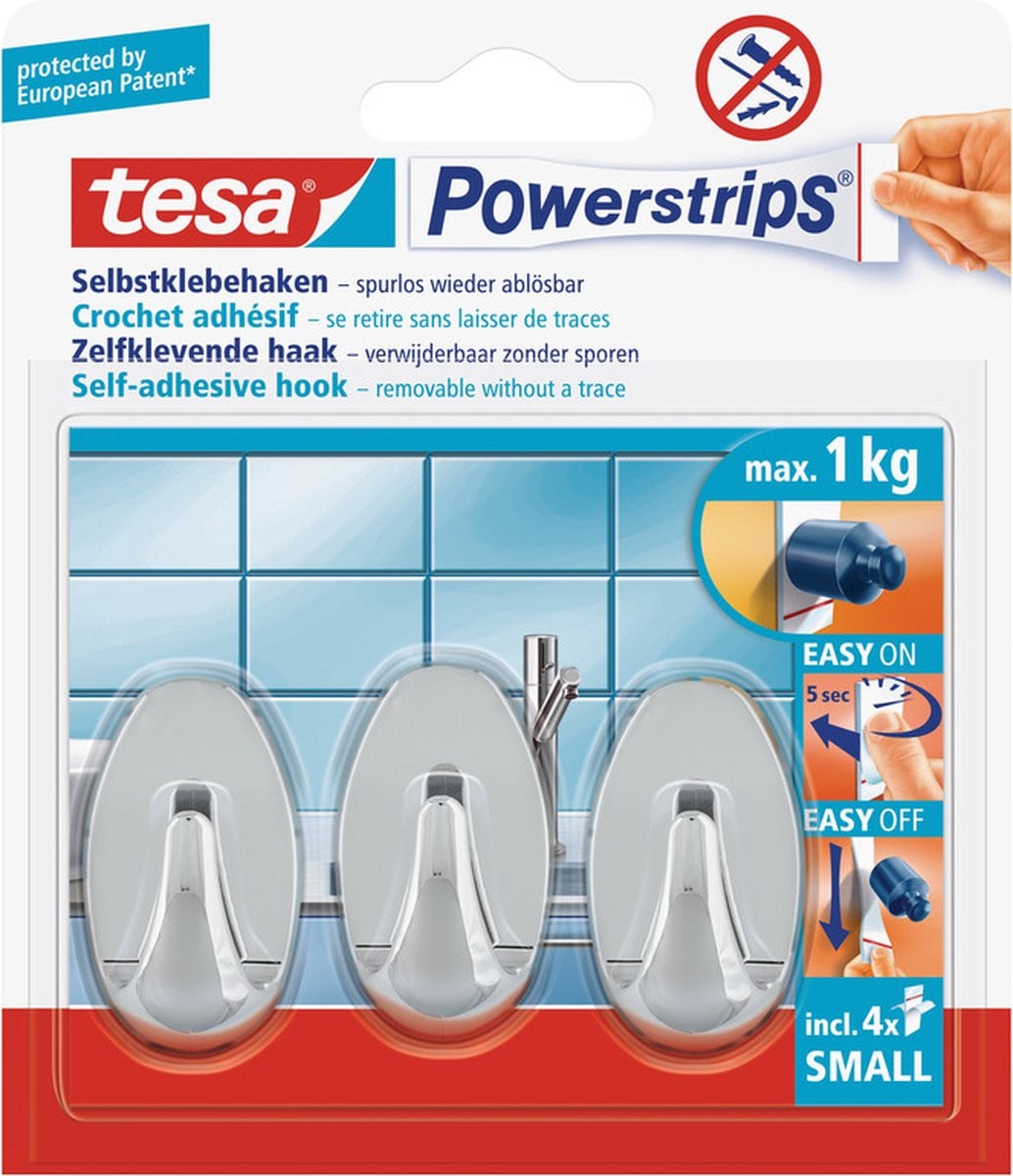 Tesa Powerstrips Ovale Haken Chroom Small - 6 stuks