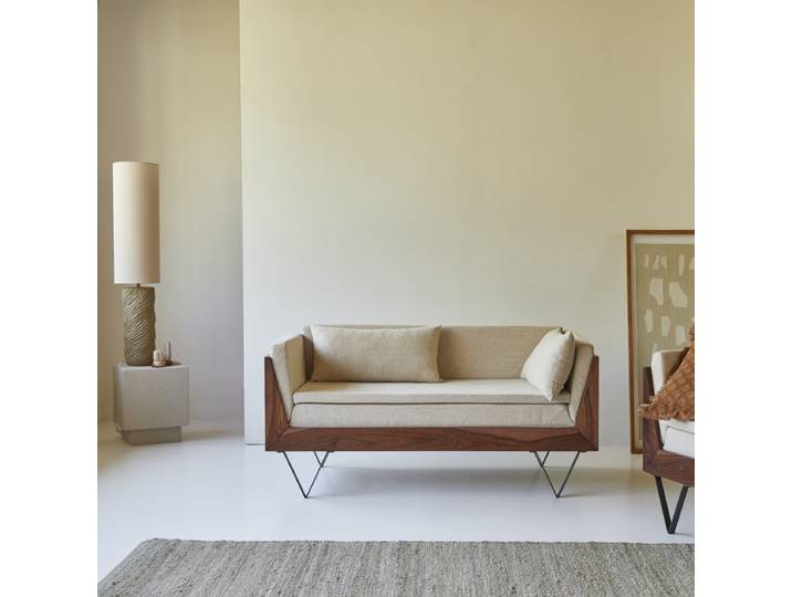 Sofa aus massivem Palisanderholz und Stoff, 2-Sitzer Metric - Beige - Fabric