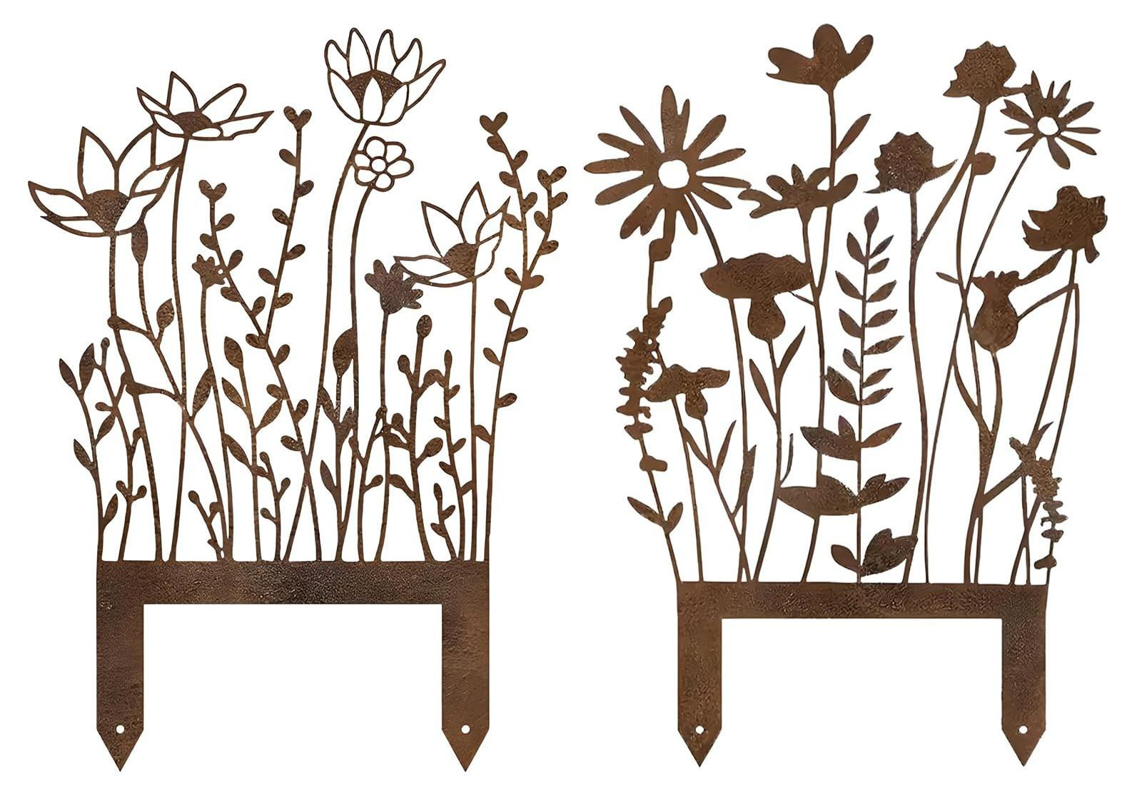 Merkloze vintage bloemensteker van roestig metaal voor in de tuin