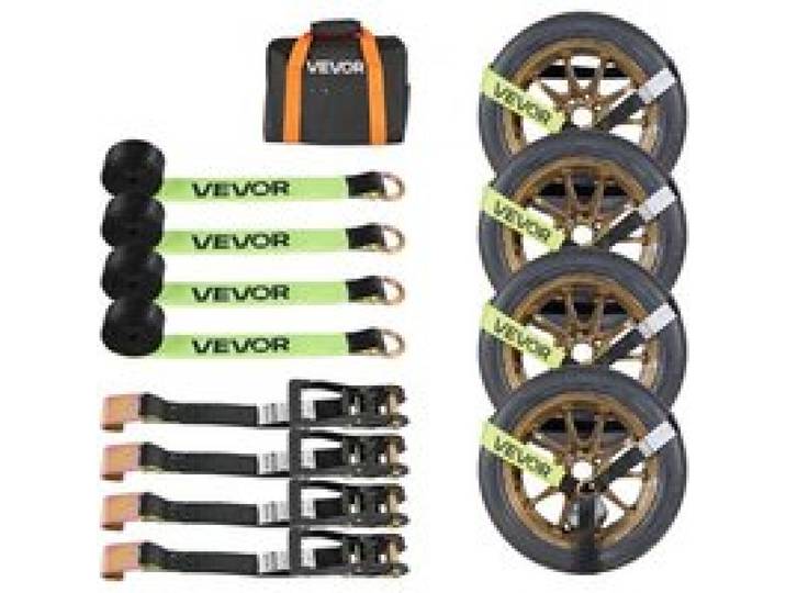 VEVOR Radspanngurt Befestigungsgurt (50,8 x 3048 mm) mit flachem Haken & 4540 kg Zugfestigkeit & 1512 kg Tragfähigkeit, Motorrad-Spannsystem Radsicherungsgurt Reifengurt für SUVs Anhänger Schwarz