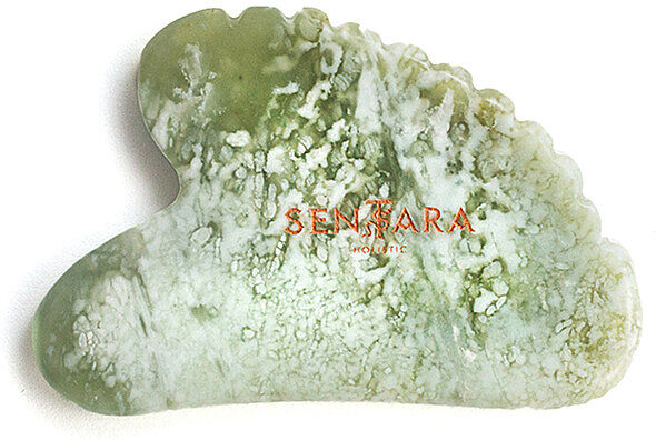 SENTARA Massagestein - Gua Sha Herz mit Zähnen Gruene Jade hellgrün W