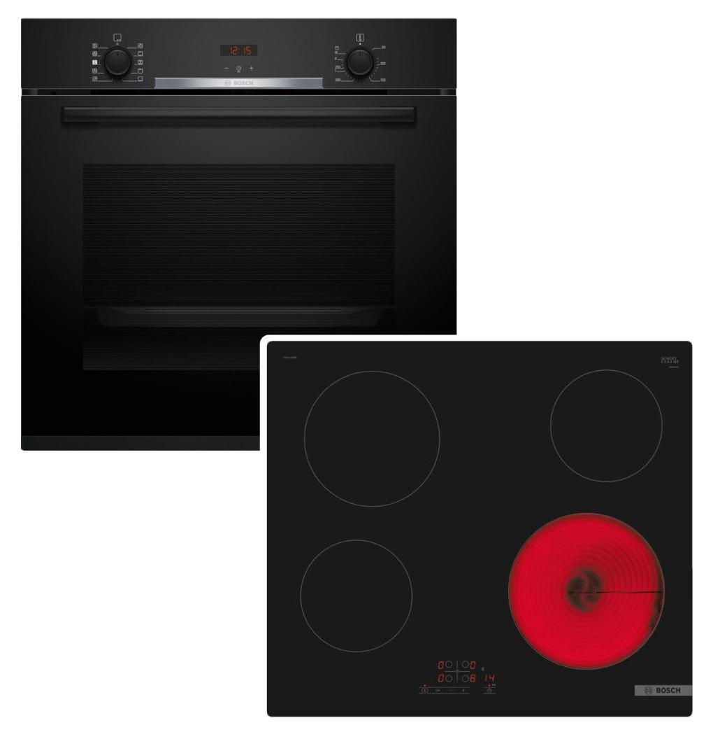 Herdset Bosch Backofen Hydrolyse mit Glaskeramikkochfeld Kindersicherung autark 60 cm
