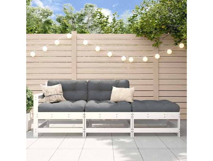 Salon de jardin 3 pcs avec coussins blanc bois massif ensemble de salon ensemble de salon extérieur ensemble de 825598