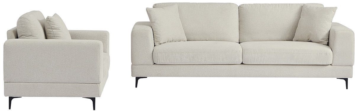 Vente-unique Zitbank met 3 plaatsen en fauteuil in beige textuurstof - JAMOLO
