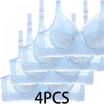 LightInthebox 4PCS Women's Lace Bras Padded Bras Underwire Bras Full Coverage 3/4 Cup Breathable Pure Color Hook Eye Sport 1PC White Pink