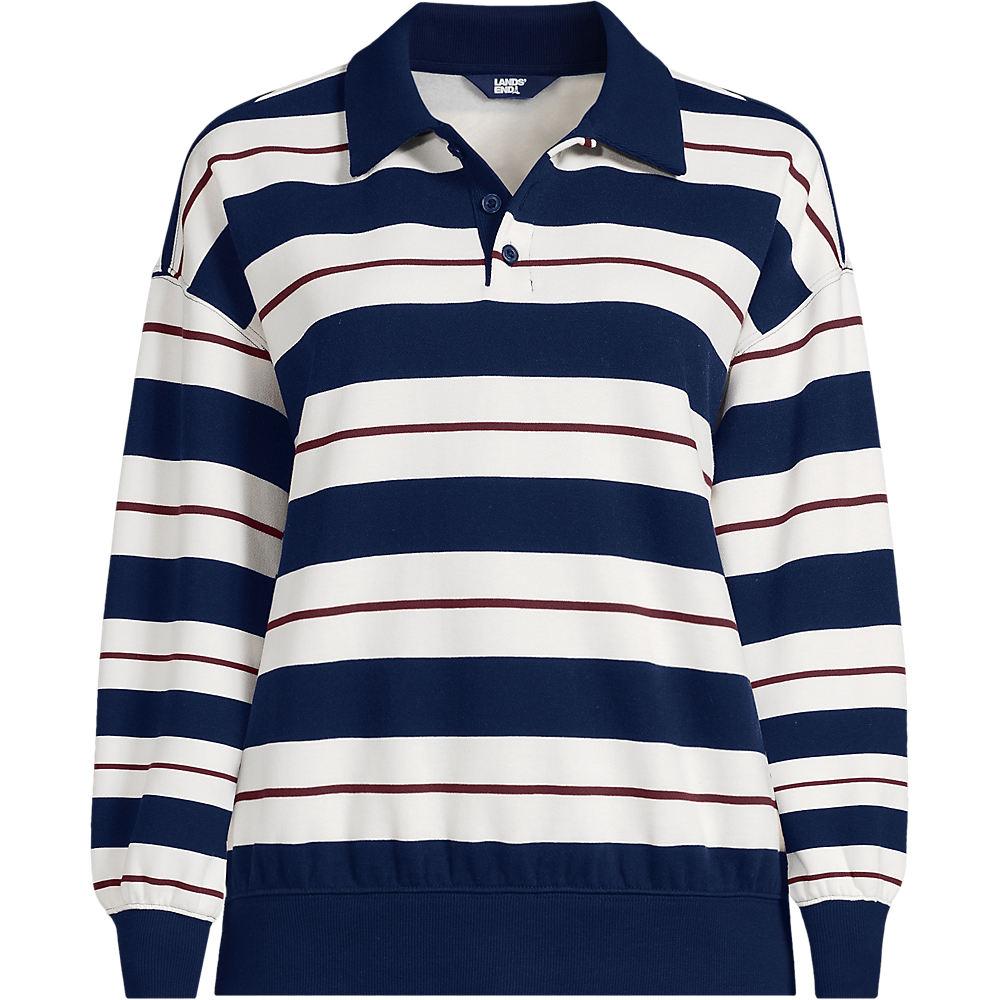 Serious Sweats Polopullover in Plus-Größe, Damen, size: plus, Blau, Baumwoll-Mischung/Polyester-Mischung, by Lands' End