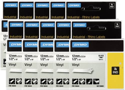 DYMO 18444 (10x) Schriftband 10er Set Bandfarbe: Weiß Schriftfarbe: Schwarz 12mm 5.5m