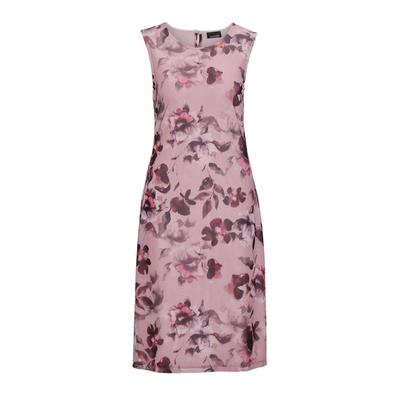 Abendkleid GOLDNER "Kurzgröße Elegantes Kleid aus weichem Mesh", Damen, Gr. 21, K-Gr, rosa (rosenquarz, purpur, gemustert), Obermaterial: 92% Polyester PES. 8% Elasthan EL., U-Boot-Ausschnitt, Gerade, Kleider Abendkleid, mit trageangenehmen Jersey...