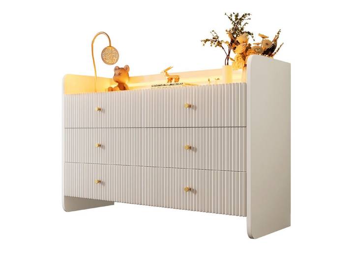 Odikalo Schubkastenkommode Schließfach Schrank Schubladen Staufach Rillendesign 120x40x75cm Weiß