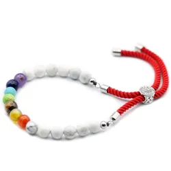 925 Silver Plated Gemstone Royal Red String Bracelet - White Howlite Chakra