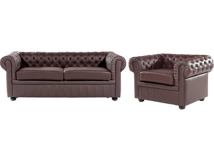 BELIANI Sofa und Sessel Braun Echtleder 4-Sitzer Set Chesterfield Stil Glamourös Wohnzimmer