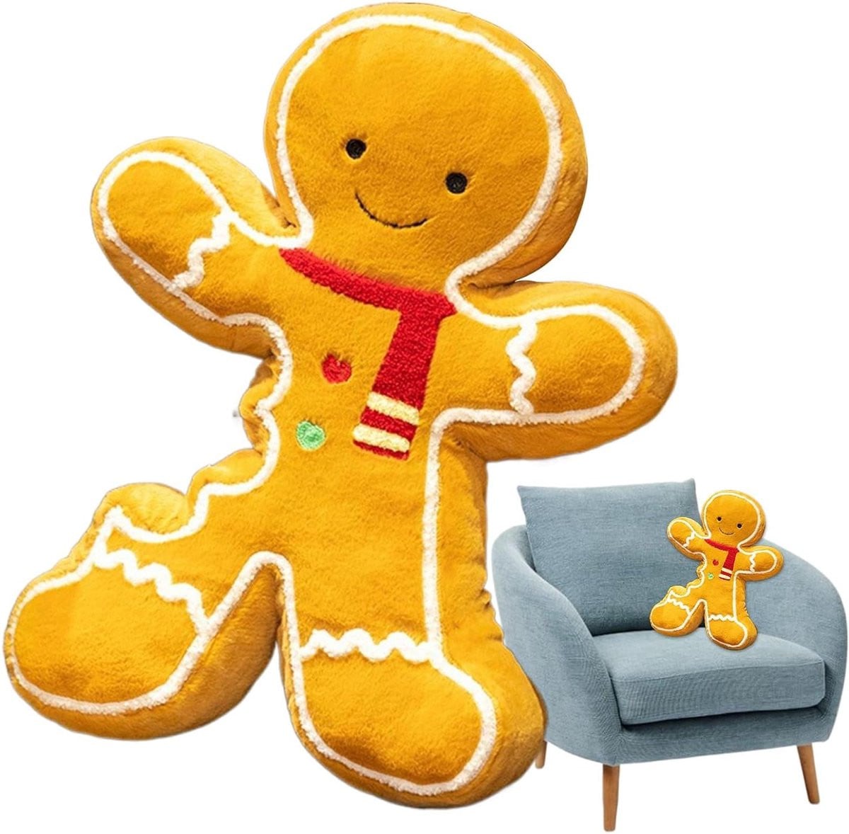 Bruin Kruidkoek Kussen Peperkoek Man Kerstdecoratie van Zacht Pluche - 40 cm