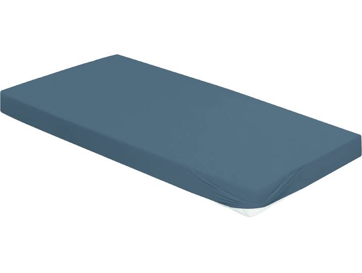 Spannbettlaken BIERBAUM Jersey , blau (jeans), 1 Stk., Jersey, 140-160x200-220 30cm, Jersey, Obermaterial: 95% Baumwolle, 5% Elasthan, Bettlaken, Spannbettlaken, 95 % Baumwolle und 5 % Elasthan für optimale Weichheit und Dehnbarkeit