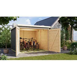 Fahrradgarage aus Fichtenholz mit 4 Stellplätzen in natur oder terragrau