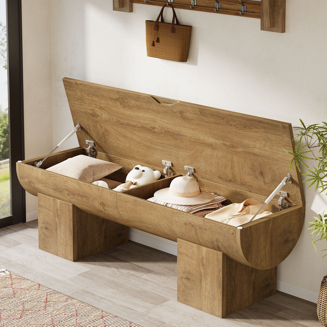 Blue Elephant Engineered Wood Storage Bench Natural 46cm H X 140cm W X 35.1cm D