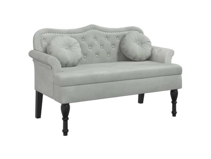hliofuir Polsterbank mit 2 Kissen Sitzbank Samt 120,5 cm Hellgrau Elegantes Design mit Knopfsteppung und zwei Rundkissen, ideal als gemütliche Ruhezone im Wohnzimmer oder Schlafzimmer.