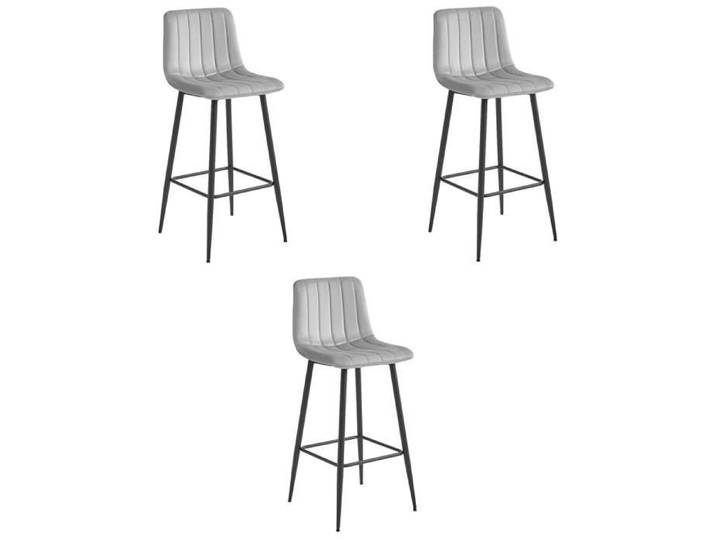 MADAME MEUBLE Lot de 3 Tabourets de Bar POZZA Design Ergonomique Velours GRIS ARGENTÉ