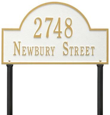 Arched Address Lawn Plaque - White/Gold - Grandin Road
