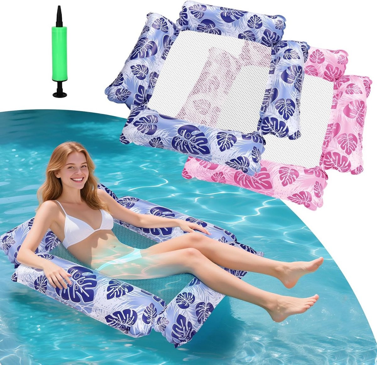2-Pack 4-in-1 Opblaasbare Waterhangmat voor Zwembad en Strand