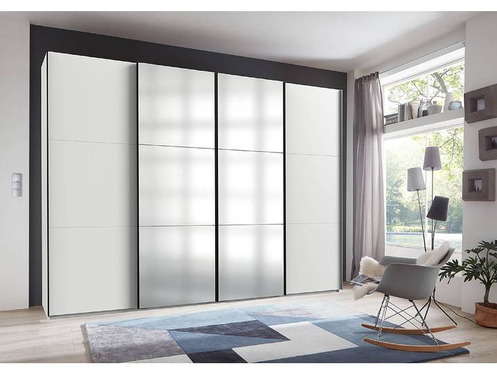 Schwebetürenschrank Level36 236 cm Typ C 300 x 236 x 65cm ohne Weiß/Weiß Schwarz mit Spiegeltür/-en