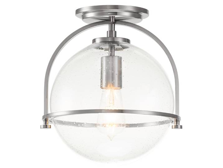 Plafonnier\, nickel\, acier verre\, D 28\,2 cm