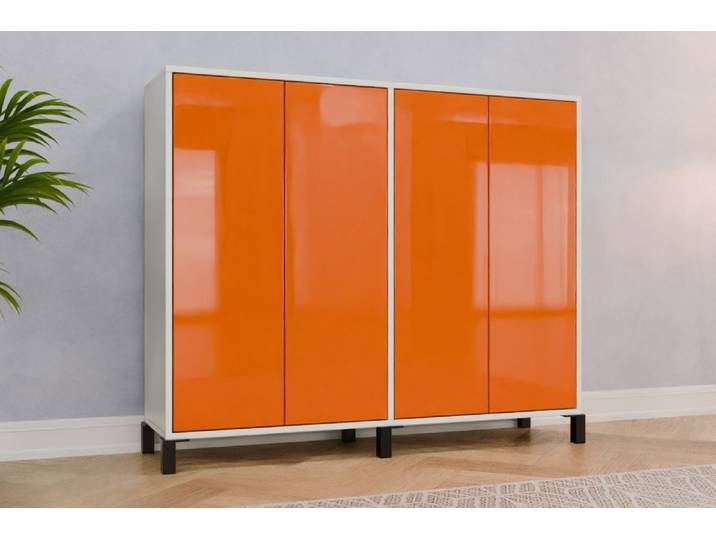 Büro Highboard nach Maß - RAL 2008 Hellrotorange - 121x145x38cm - Individuell konfigurieren