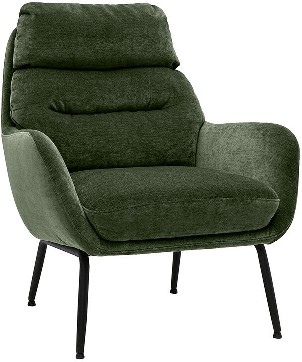 Miliboo Fauteuil en tissu effet velours vert kaki et métal noir BENI