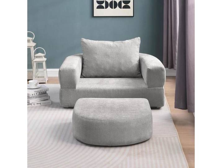 Canapé convertible 1 place - KOMHTOM - Canapé convertible pliable - Modulaire - Tissu chenille gris clair - Avec oreiller