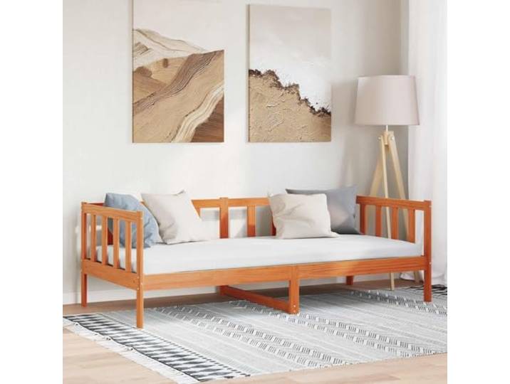 RJPLMFV Bettgestell, 90 x 190 cm, massives Kiefernholz, Braun Lattenrost, ohne Lattenrost, minimalistisches Design, Montage erforderlich, Reinigung mit trockenem Tuch