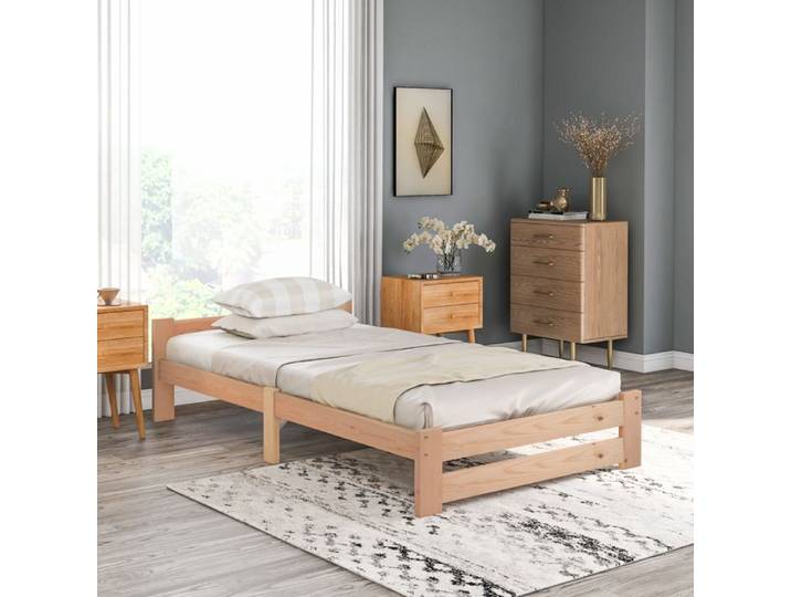 Solide lit en bois massif Lit futon en bois massif Lit en bois Naturel 200x90 cm