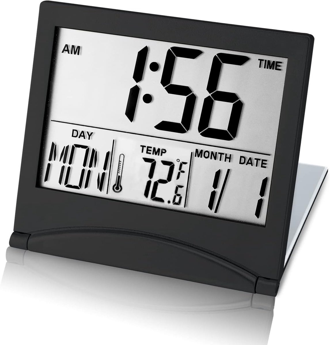 Compacte Digitale Reiswekker met Groot LCD Scherm, Kalender en Temperatuur, Batterij Gevoed