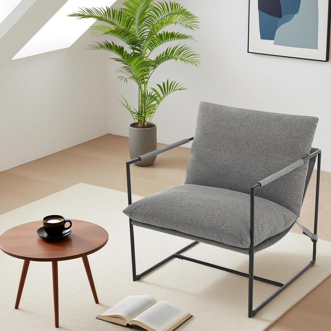 George Oliver Modern Accent Armchair Gray Linen 93cm H X 78cm W X 87cm D