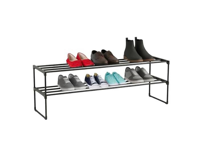 Relaxdays étagère à Chaussures 2 Niveaux\, système d'emboîtement\, 38x117x30 cm\, métal/Tissu\, Noir