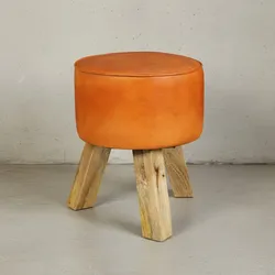 KADIMA DESIGN Country-Stil Sitzhocker, Ziegenleder, Holzgestell, 45 cm - Robust & Handgefertigt
