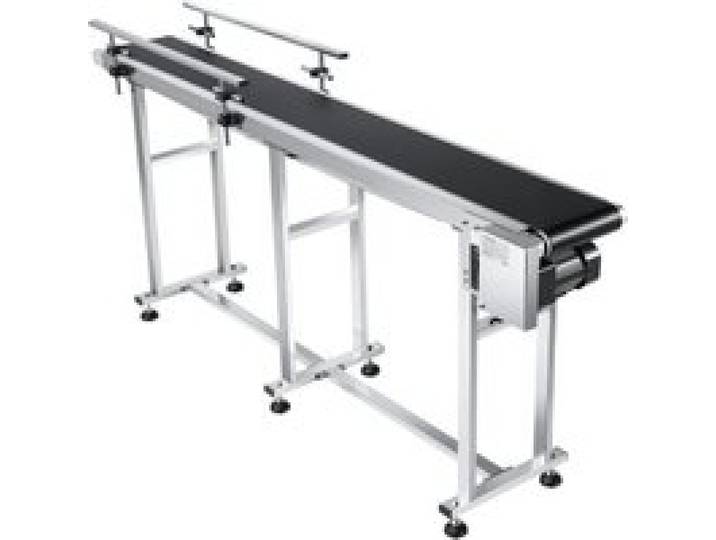 VEVOR Convoyeur à bande motorisé 1803,4x198,1 mm convoyeur en acier inoxydable ceinture de transporteuse en PVC antistatique vitesse réglable double garde-corps pour application codage à jet d'encre