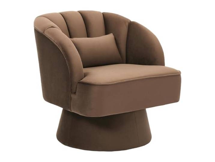 Acekool 360° drehbarer Sessel aus Samt, runder Freizeit- und Lesesessel, gestreifte Rückenlehne, extraweiche Polsterung, großzügige Sitzfläche, geeignet für Wohnzimmer/Schlafzimmer/Lesezimmer,Braun