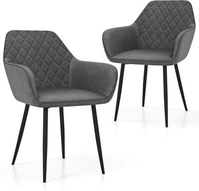 Costway Leisure Dining Chair Set of 2 with Curved Backrest and Wide Seat-Gray